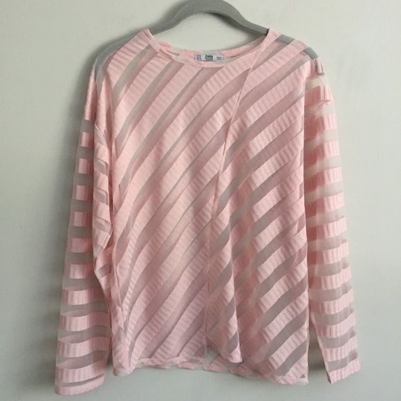 SOLD! ➳ Zara Sheer Striped Long Sleeve Blouse - Picture 2 of 8
